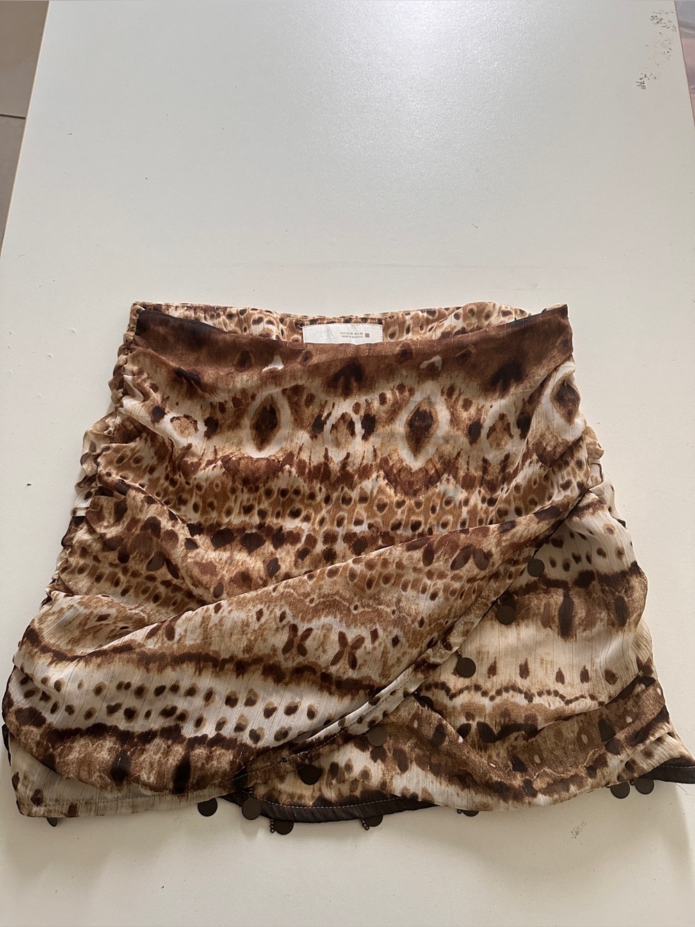 Zara Brown Animal Print Mini Skirt